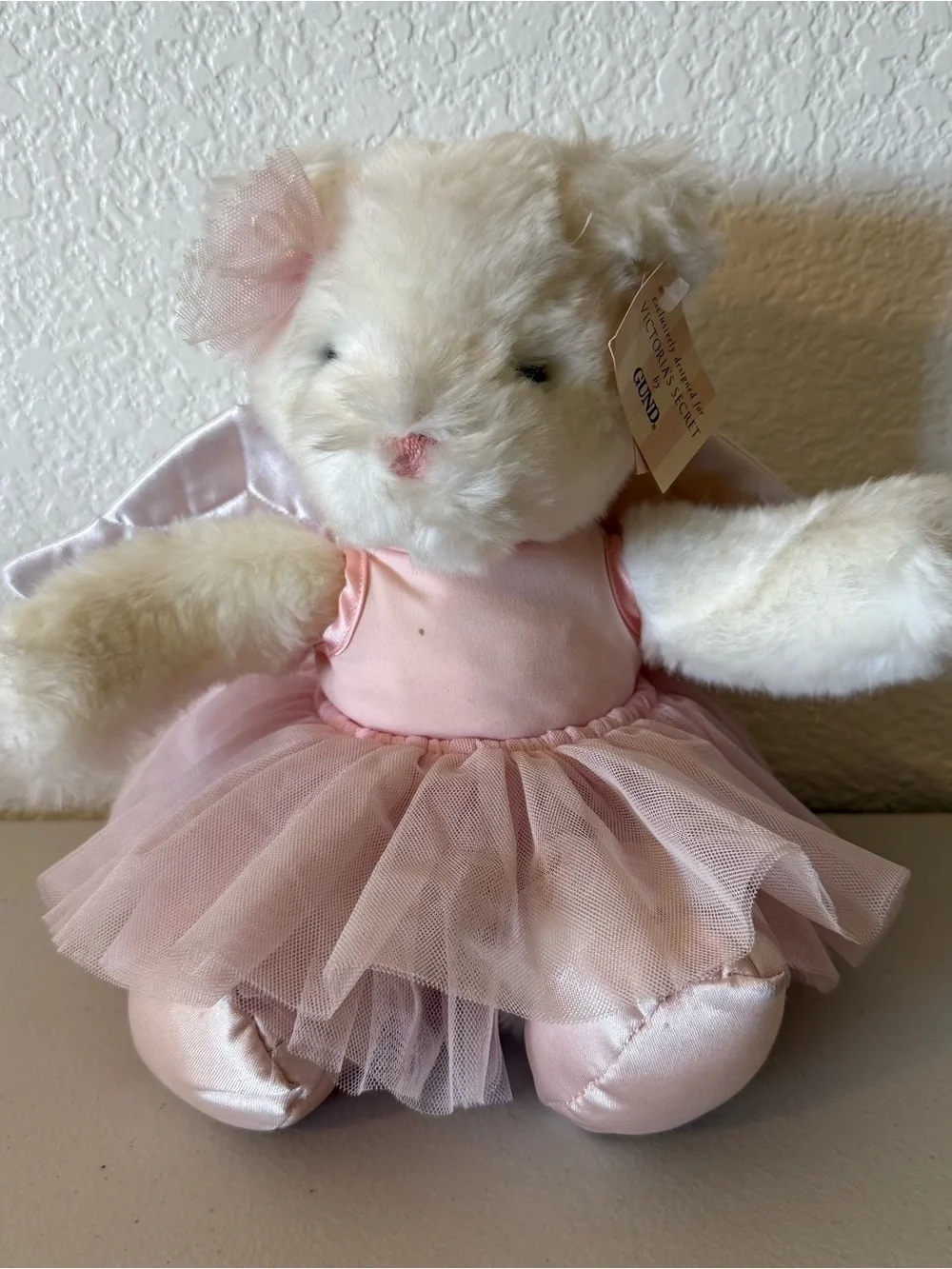 Vintage Victoria's Secret White Teddy Bear Ballerina Tutu Angel Wings Plush